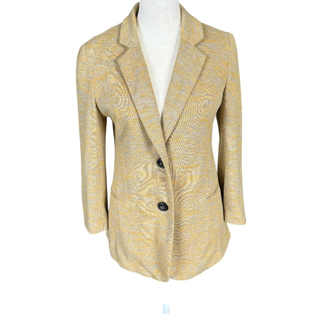 Cartonnier Anthropologie woman's knit 3/4 sleeve blazer in mustard yellow small